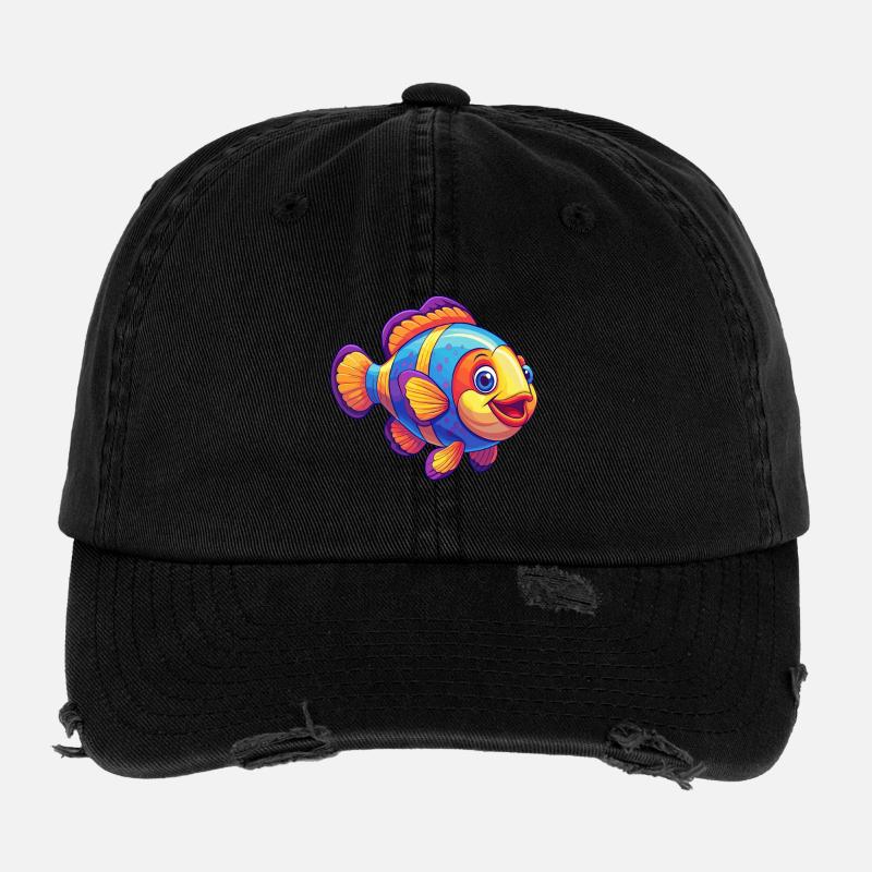 Clownfisch Buntes Kawaii Cartoon Meerestier Flexfit Vintage Destroyed Cap
