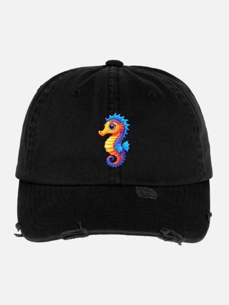 Pygmy Seahorse Colorful Kawaii Cartoon Sea Animal - Flexfit Vintage Destroyed Cap - black - Front