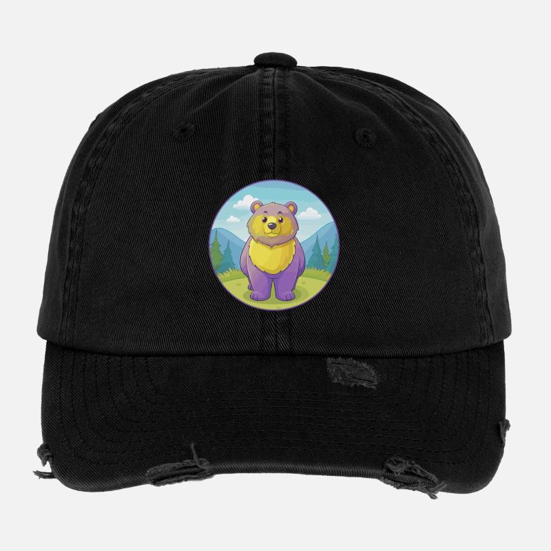ours mignon kawaii dessin animé clipart animal de compagnie Casquette vintage effet usé Flexfit