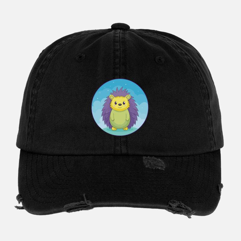 hérisson mignon kawaii dessin animé clipart animal de compagnie Casquette vintage effet usé Flexfit