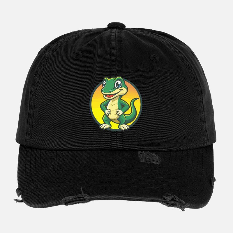lézard mignon Kawaii dessin animé Clipart Animal de compagnie Casquette vintage effet usé Flexfit