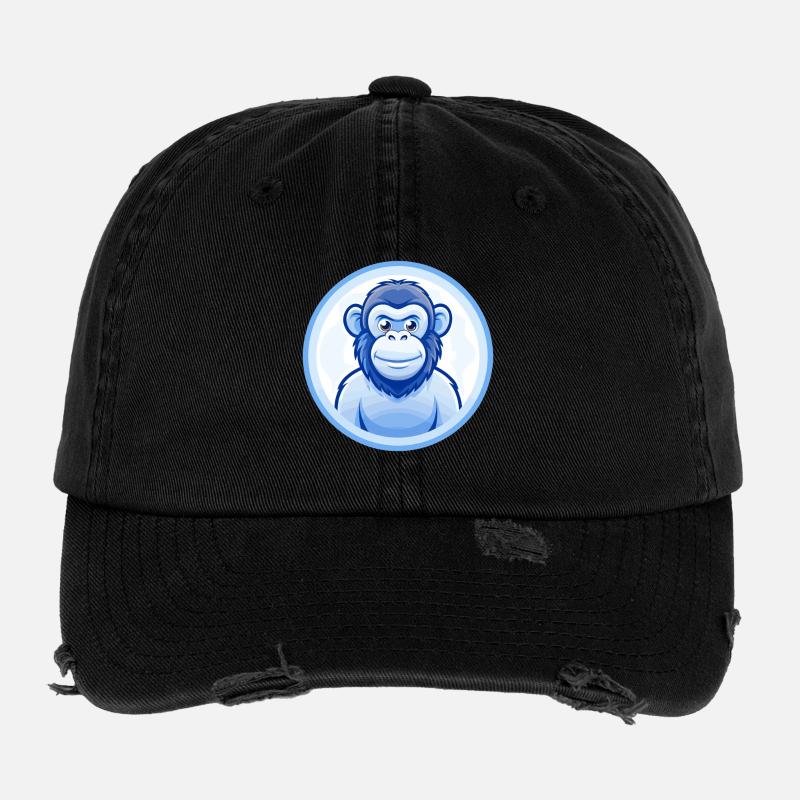 Chimpanzee Blue Kawaii Cartoon Character Clipart Flexfit Vintage Destroyed Cap