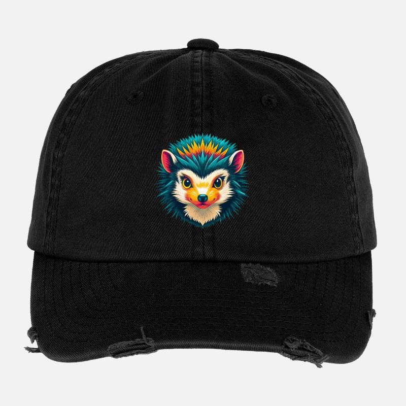 hérisson mignon kawaii dessin animé clipart visage d’animal Casquette vintage effet usé Flexfit