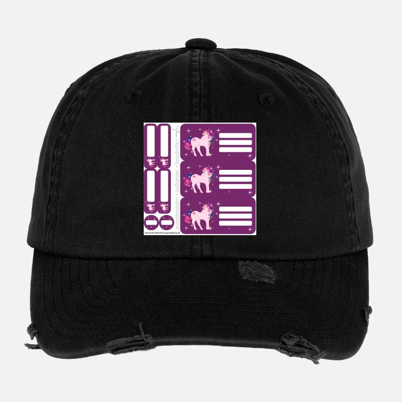 Ensemble d’autocollants d’école DIY - Fantasy Licorne Violet - 9 - Casquette vintage effet usé Flexfit - noir