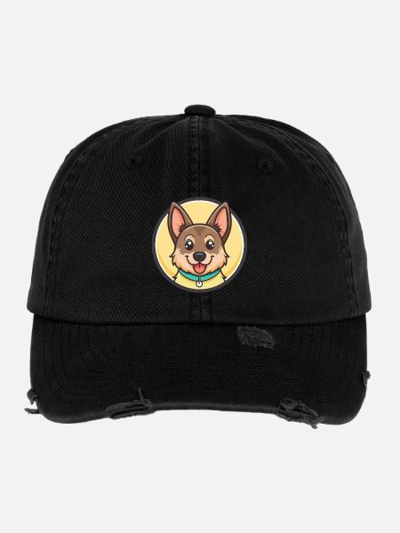 Stichelhaar Chien Race Drôle Dessin animé Kawaii Clipart - Casquette vintage effet usé Flexfit - noir - Devant