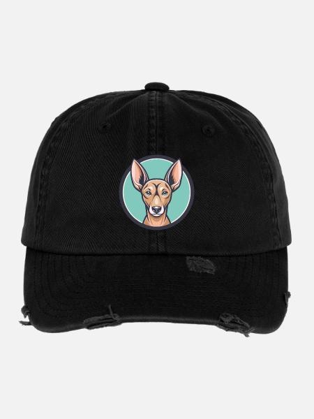 Cirneco Dell Etna Dog Breed Cartoon Kawaii Clipart - Flexfit Vintage Destroyed Cap - black - Front