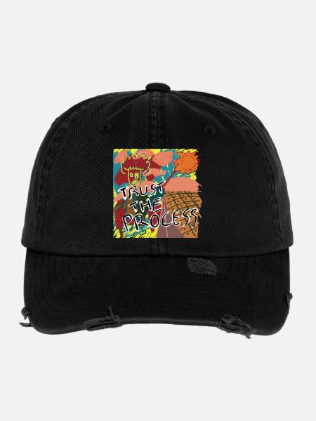 Trust the process - Flexfit Vintage Destroyed Cap - Schwarz - Vorne
