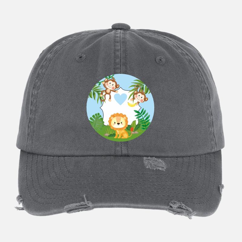 Amitié - Petits singes et lion Casquette vintage effet usé Flexfit