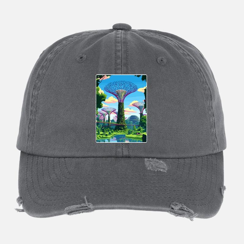 Supertree Grove Singapour Affiche de voyage souvenir Casquette vintage effet usé Flexfit