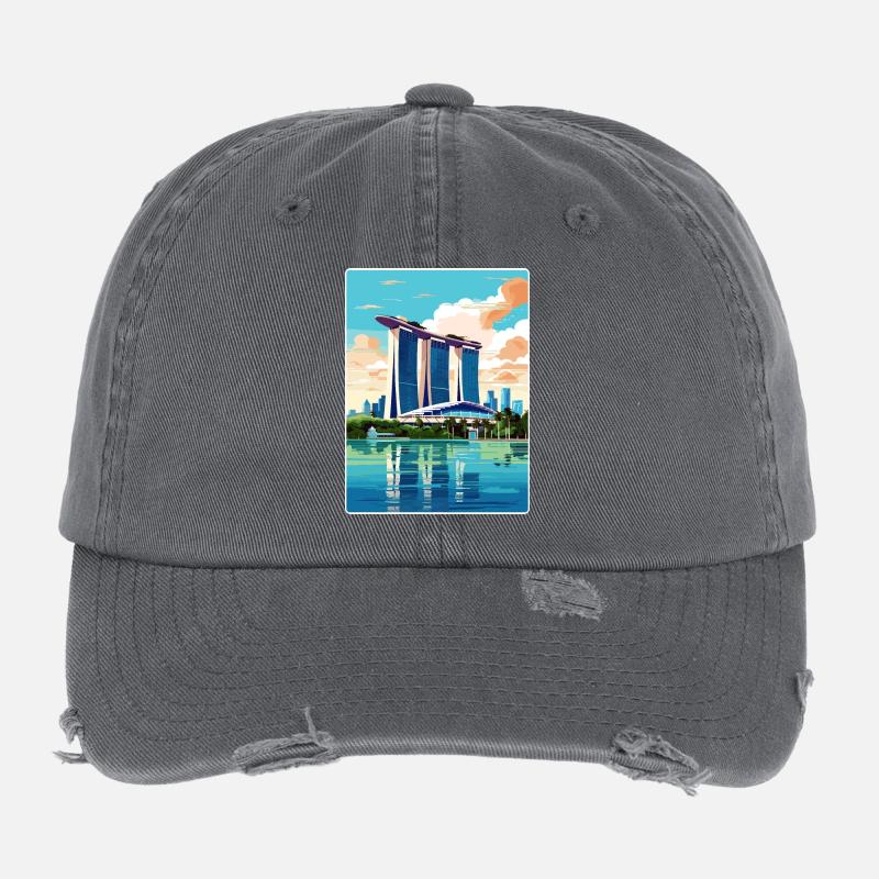 Marina Bay Sands Singapour Affiche de voyage souvenir Casquette vintage effet usé Flexfit