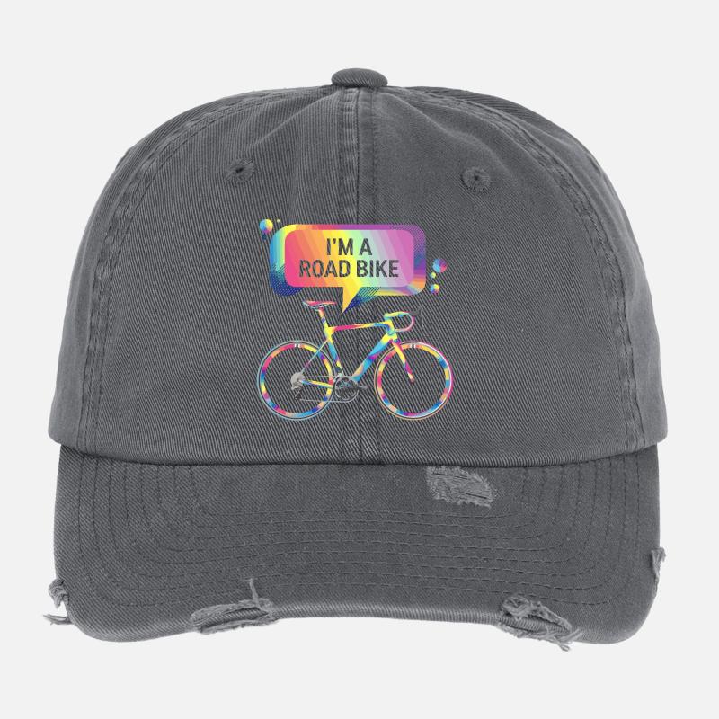 Design de vélo de route arc-en-ciel vibrant Casquette vintage effet usé Flexfit