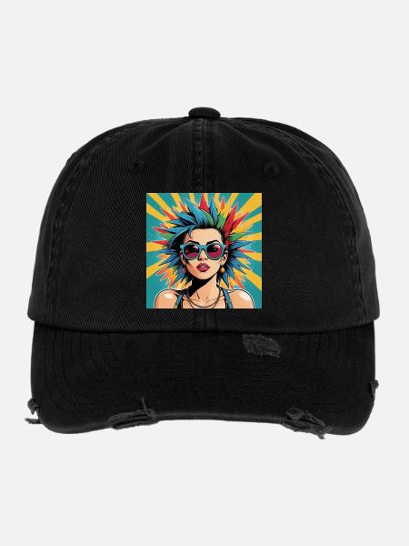 Punk Girl Nancy mit Sonnenbrille Rock HipHop Musik - Flexfit Vintage Destroyed Cap - Schwarz - Vorne
