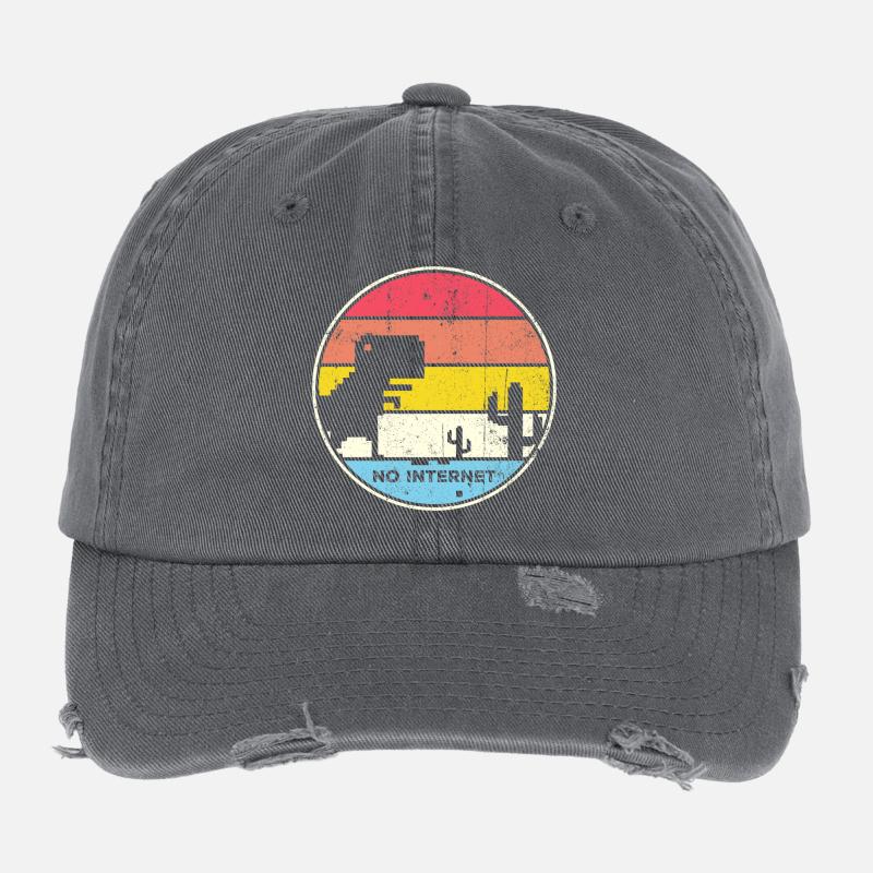 Desert Sunset Pixel Silhouette Flexfit Vintage Destroyed Cap