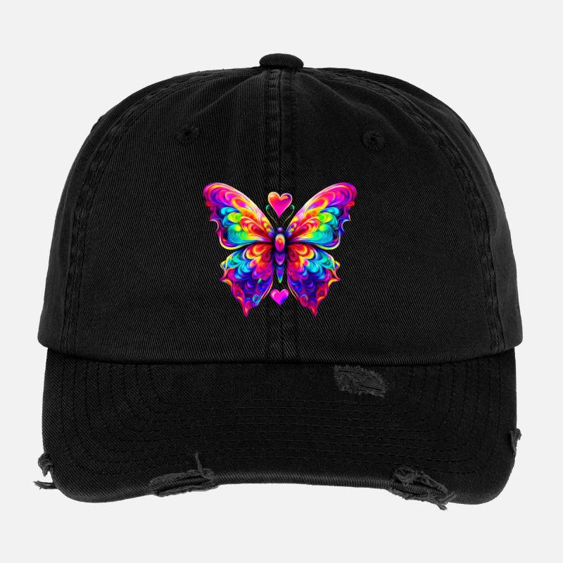 Colorful Psychedelic Butterfly Flexfit Vintage Destroyed Cap