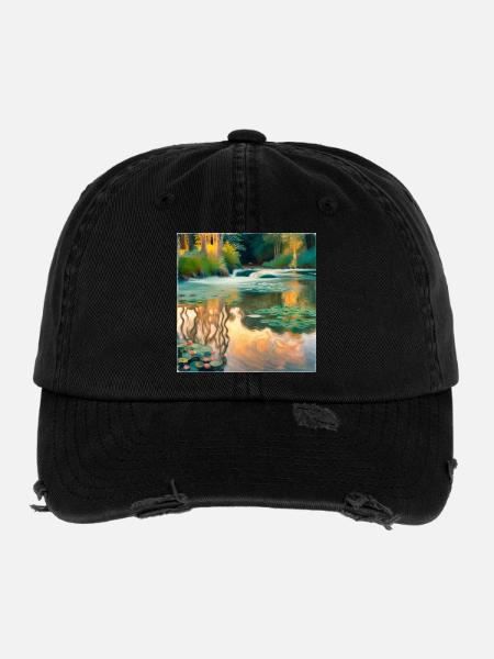 Impressionismus Fluss - Flexfit Vintage Destroyed Cap - Schwarz - Vorne