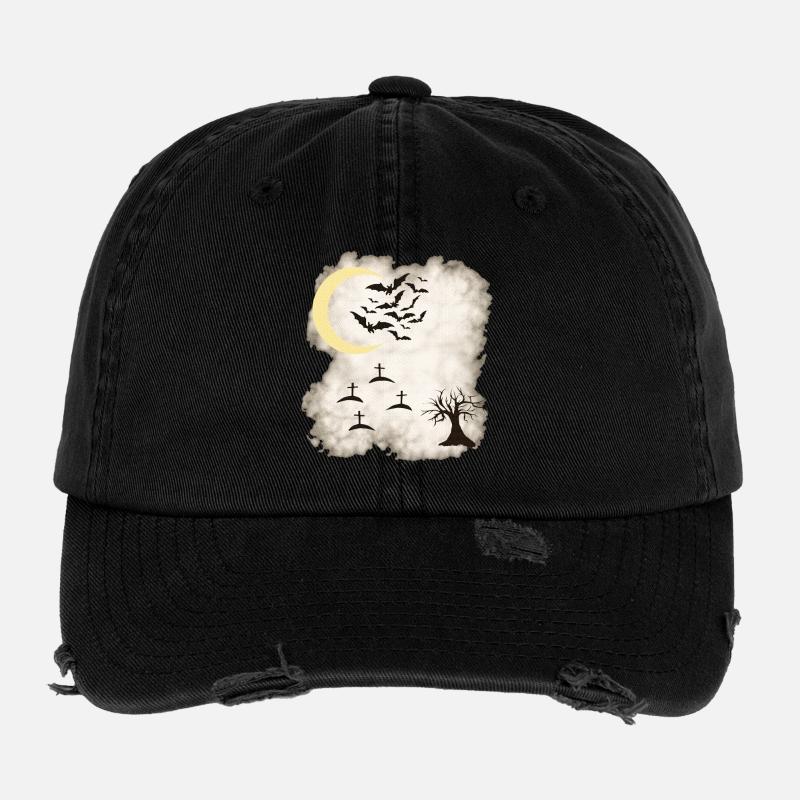 Gothic Design, Nebelig, Friedhöfe, Fledermäuse Flexfit Vintage Destroyed Cap