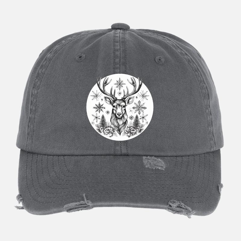 Noël cerf n&b Casquette vintage effet usé Flexfit