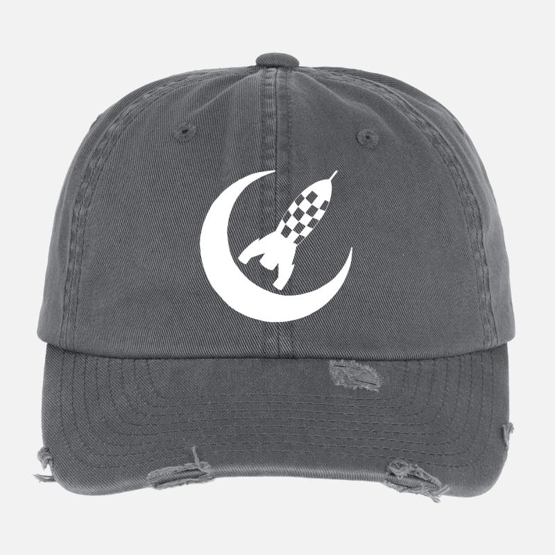 Fusée blanche et demi lune Casquette vintage effet usé Flexfit