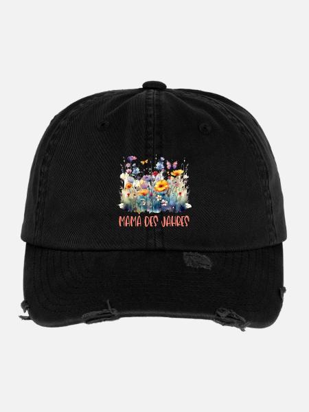 Mama des Jahres! - Flexfit Vintage Destroyed Cap - Schwarz - Vorne