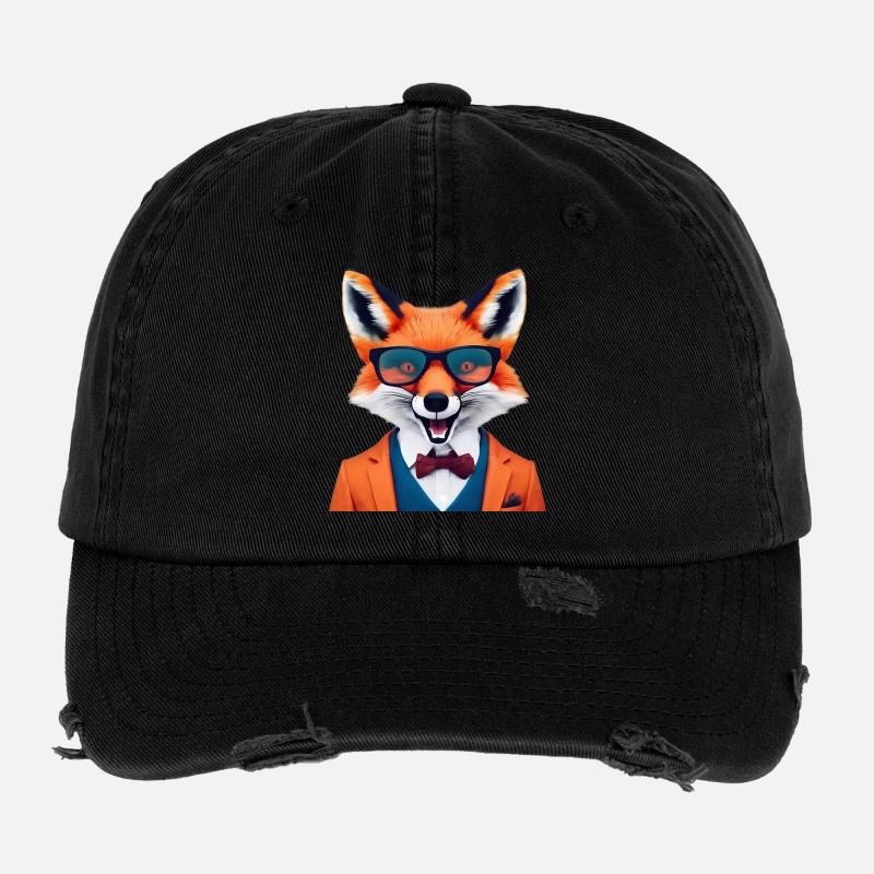 Lebendiger Fuchs in stilvoller Kleidung Flexfit Vintage Destroyed Cap