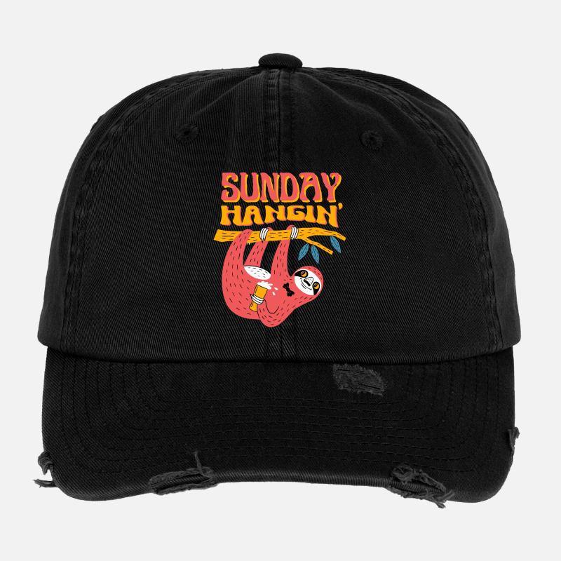 Sunday Hangin' – Funny Sloth Motif Flexfit Vintage Destroyed Cap