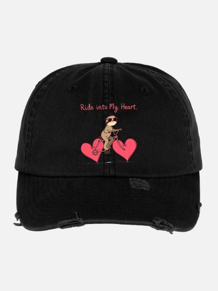 Faultier reitet herzförmiges Fahrrad Valentinstag - Flexfit Vintage Destroyed Cap - Schwarz - Vorne