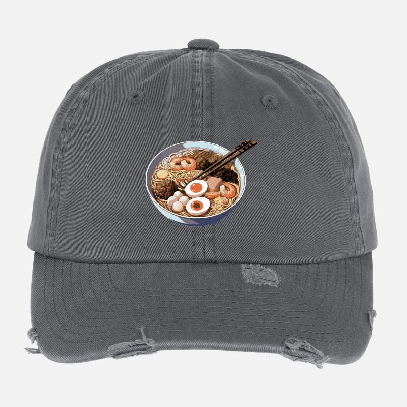 Ramen-Schüssel mit Ei Garnelen Flexfit Vintage Destroyed Cap