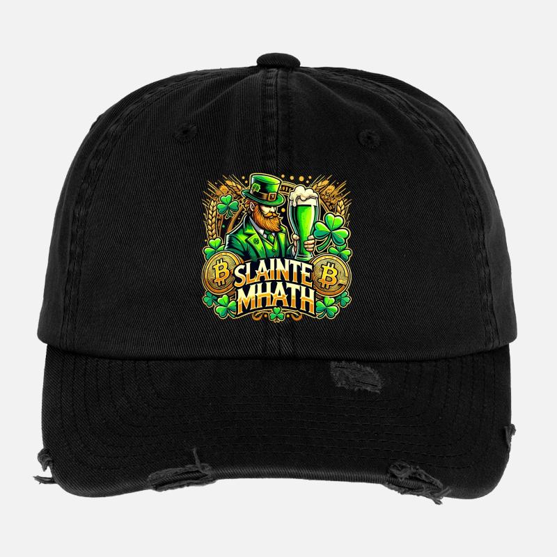 Cadeau Bitcoin de la Saint-Patrick Slainte Mhath Casquette vintage effet usé Flexfit