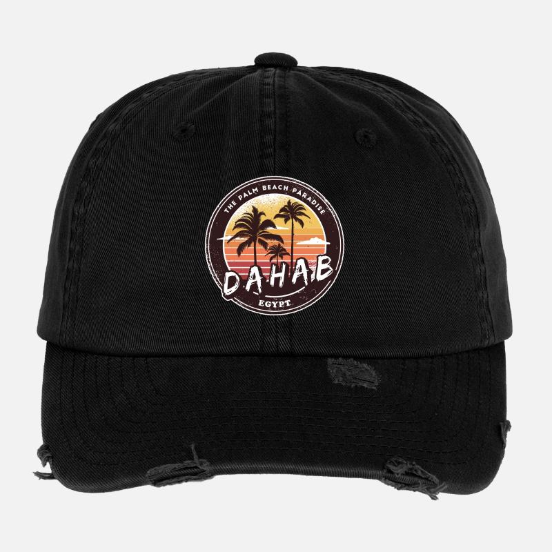 Dahab Ägypten Vintage Palmen Design - Flexfit Vintage Destroyed Cap - Schwarz