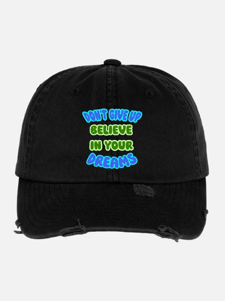 Dream never give up, persevere, persistence wins - Flexfit Vintage Destroyed Cap - black - Front