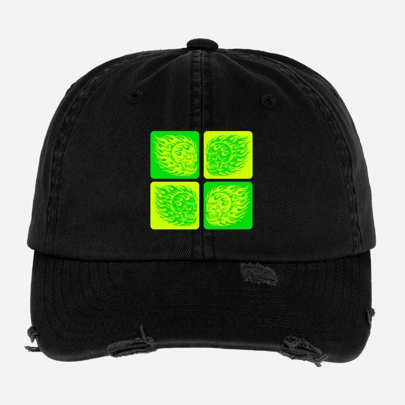 Flaming Skull – Biker & Rocker Style Flexfit Vintage Destroyed Cap