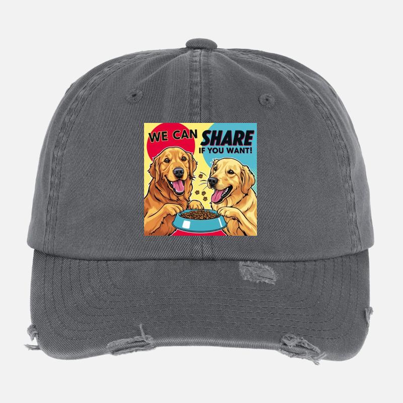Comic Dogs - We Can Share If You Want Flexfit Vintage Destroyed Cap