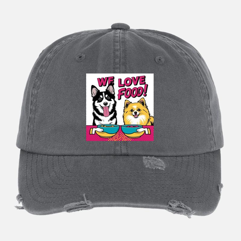 Chiens comiques - Nous aimons la nourriture Casquette vintage effet usé Flexfit