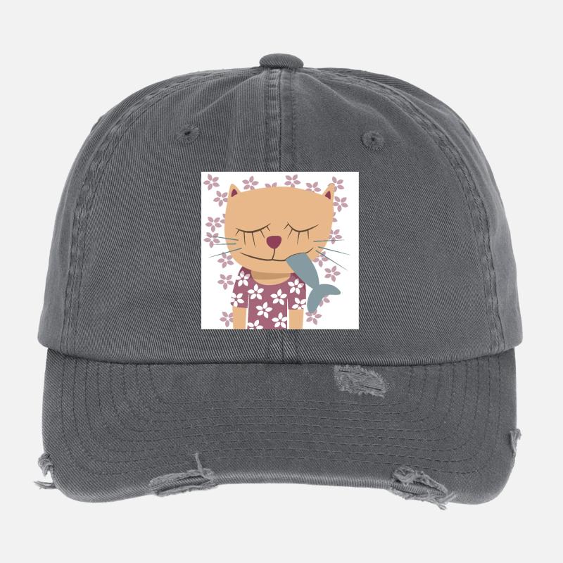 Chat Fleurs Affiche Printemps Pépinière Poisson Casquette vintage effet usé Flexfit