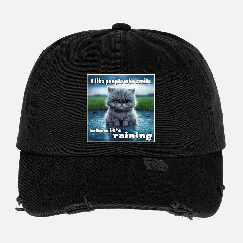 Cat in the rain - Flexfit Vintage Destroyed Cap - black