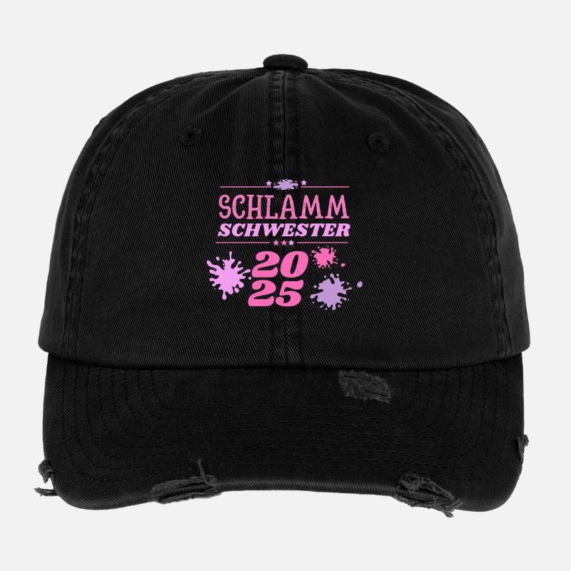 Schlamm Schwester 2025 muddy run Matsch Lauf Motto Flexfit Vintage Destroyed Cap