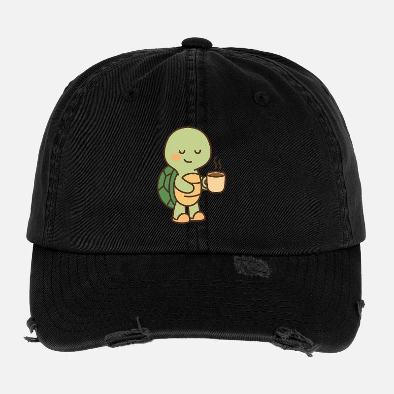 Turtle with a cup of coffee (right) Flexfit Vintage Destroyed Cap