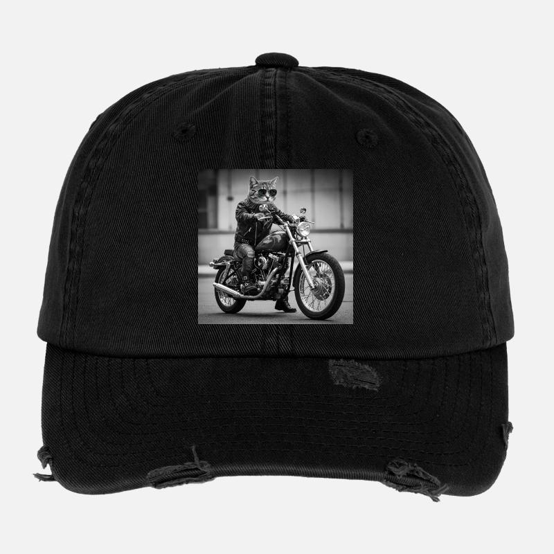 Chat Motard Rock : Design Cool et Original Casquette vintage effet usé Flexfit