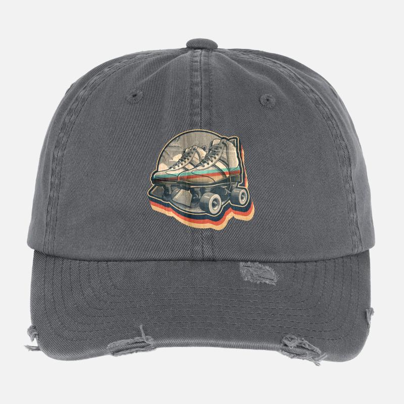 Vintage Summer Retro Disco Graphic Design Roller Skate Flexfit Vintage Destroyed Cap