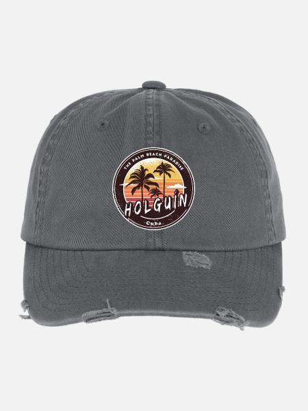 Holguín Cuba – Ambiance rétro de la plage - Casquette vintage effet usé Flexfit - charbon - Devant
