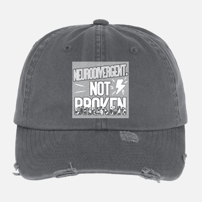 Neurodivergent. Pas cassé. Casquette vintage effet usé Flexfit
