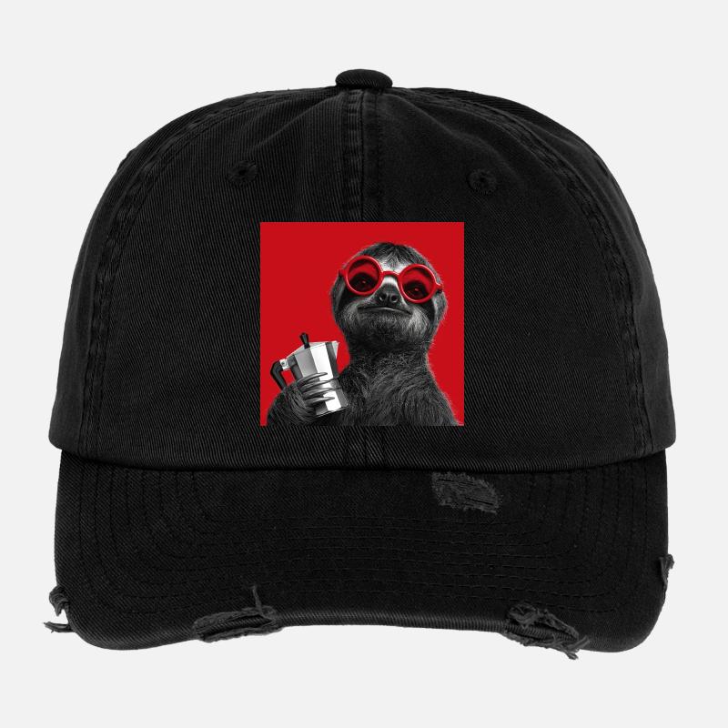 Sloth with sunglasses and espresso maker Flexfit Vintage Destroyed Cap