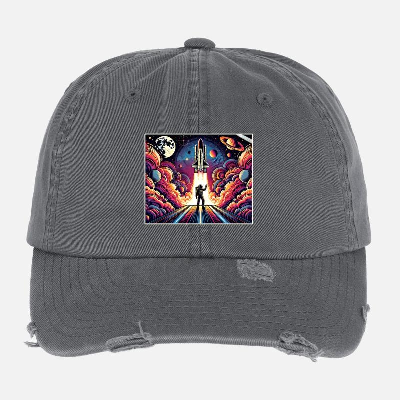 Astronaut Space Mission Design Flexfit Vintage Destroyed Cap