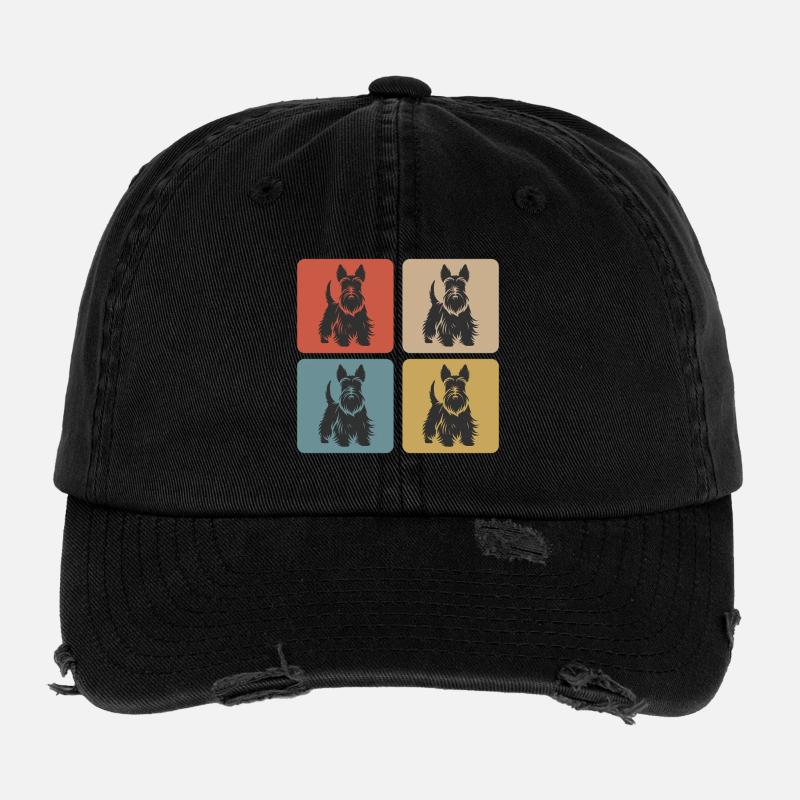 Scottish Terrier Vintage Design - Casquette vintage effet usé Flexfit - noir