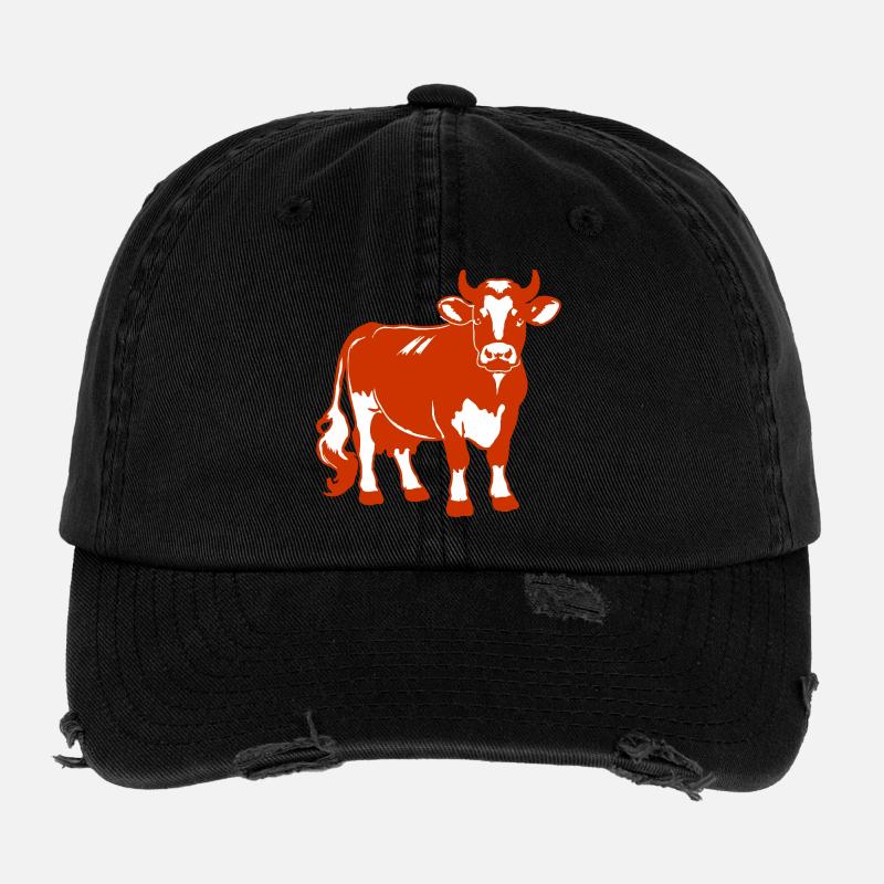 Rotbraunes Milchkuh Design – Land & Bauernhof Flexfit Vintage Destroyed Cap