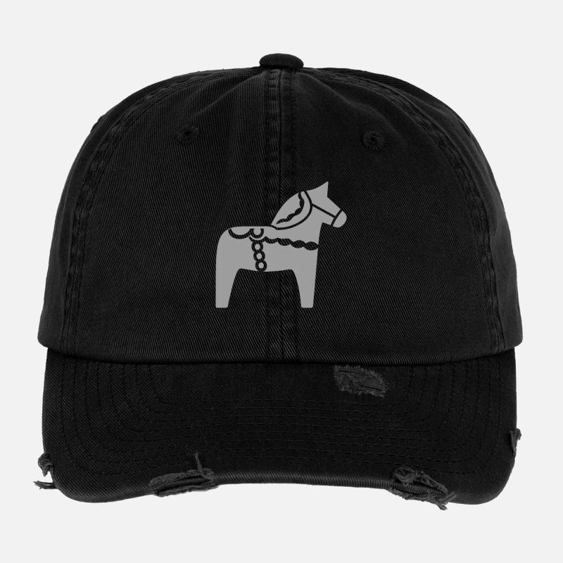 Scandinavian Dala Horse – Folklore Design Flexfit Vintage Destroyed Cap