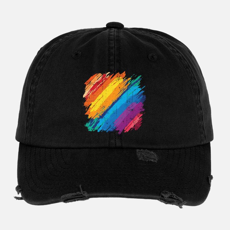 Vibrant Rainbow Brush Stroke Artwork Casquette vintage effet usé Flexfit