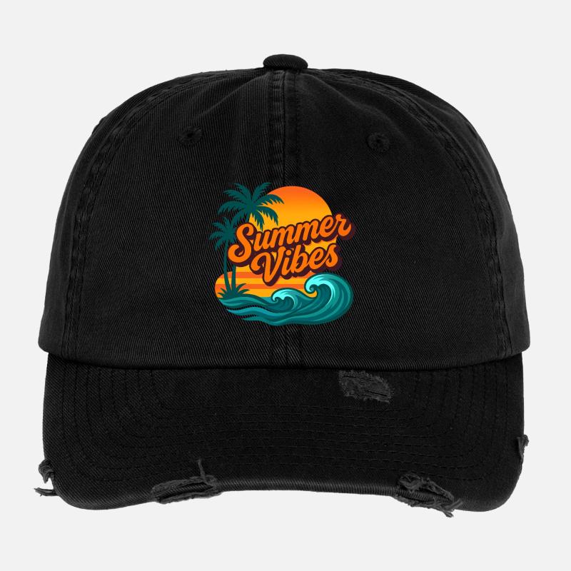 Summer Vibes coucher soleil tropical Casquette vintage effet usé Flexfit