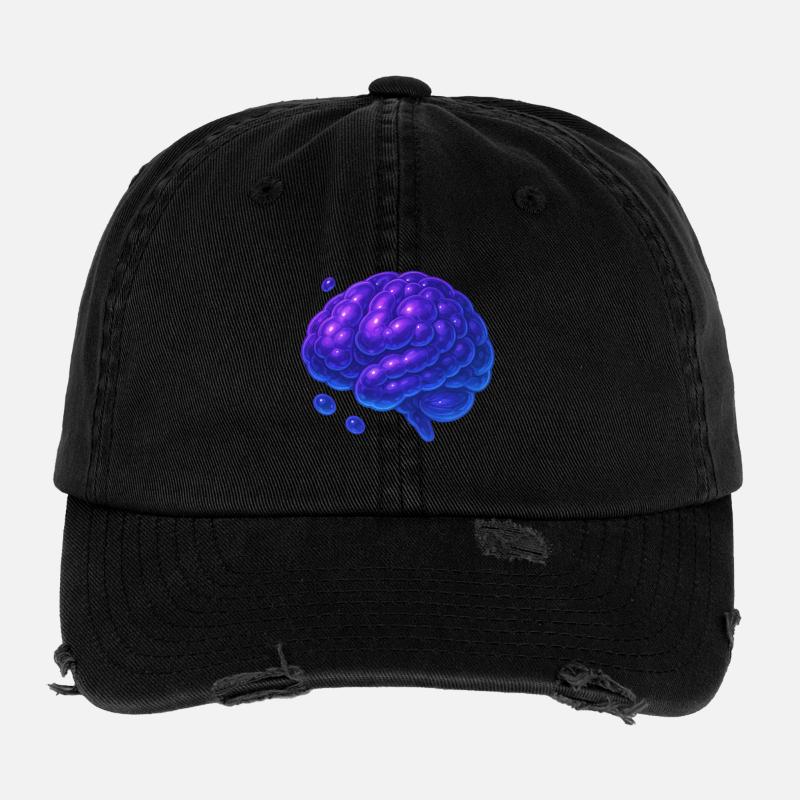3D Brain Molecular Blue Purple Flexfit Vintage Destroyed Cap