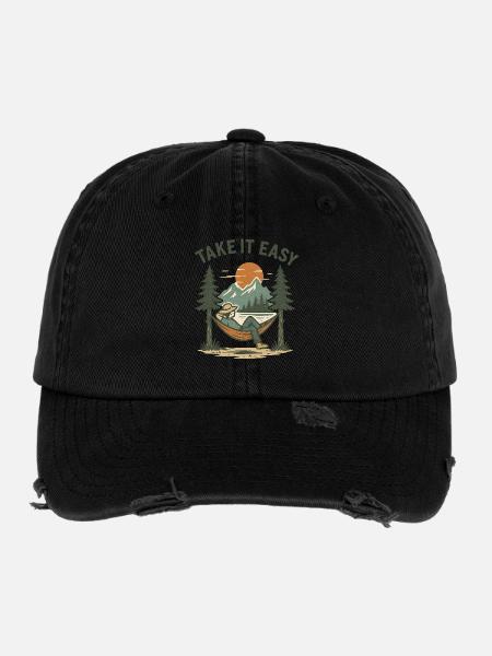 Take It Easy - Flexfit Vintage Destroyed Cap - black - Front